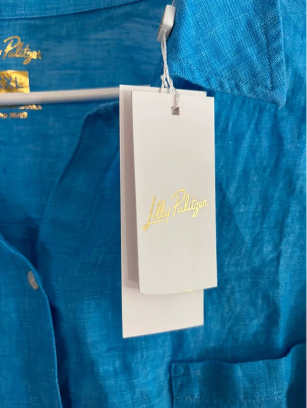 Lilly Pulitzer XXL Blue 100% Linen Button Down Shirt NWT Coastal Resort - Picture 3 of 7